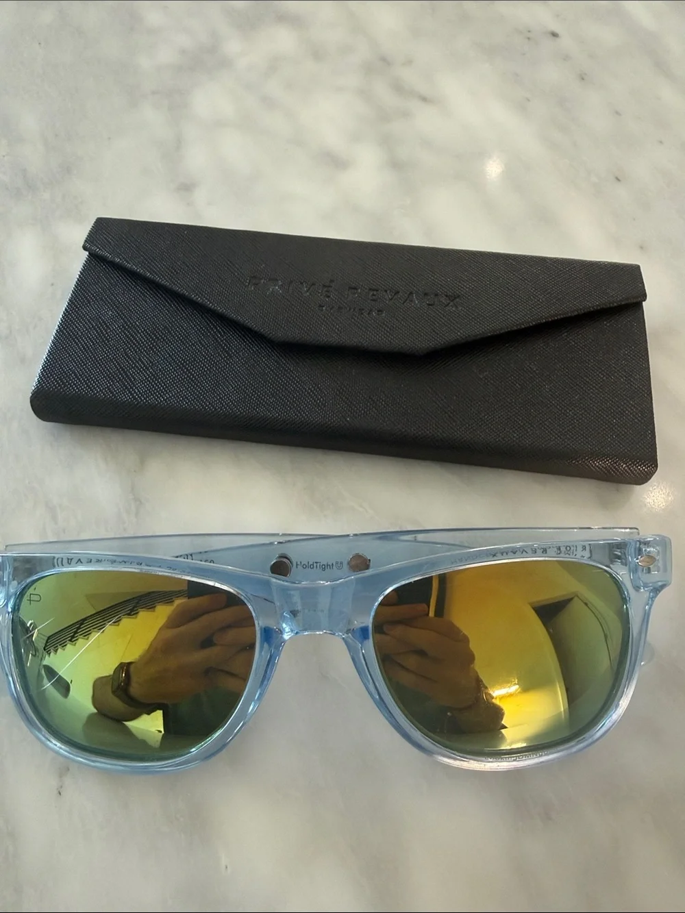 Light Blue Frame Sunglasses with Yellow Mirrored Lenses